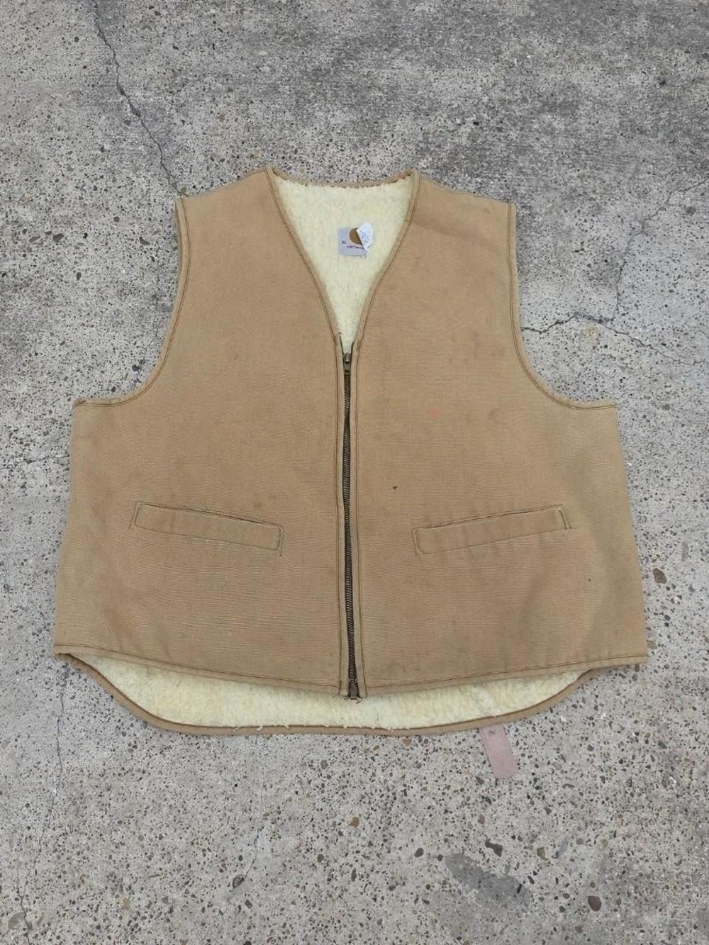 Vintage 1980s Carhartt Sherpa Lined Work Vest Made In USA Size XL